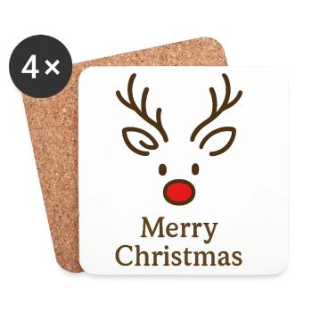 Reindeer Head Merry Christmas - Coasters (set of 4) - white - Front