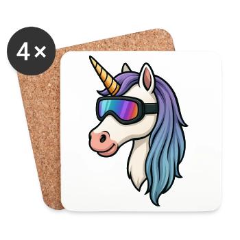 Licorne avec des lunettes de ski cool - Dessous de verre (lot de 4) - blanc - Devant