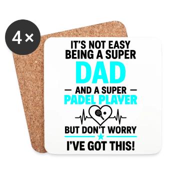 Heart + Padel – Super Dad Padel Player - Coasters (set of 4) - white - Front