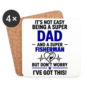 Heart + Fishing – Super Papa Angler - Coasters (set of 4) - white - Front