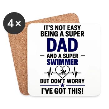 Heart + Swimming – Super Dad Swimmer - Coasters (set of 4) - white - Front