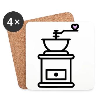Coffee Love : Moulin à café avec vecteur cœur - Dessous de verre (lot de 4) - blanc - Devant