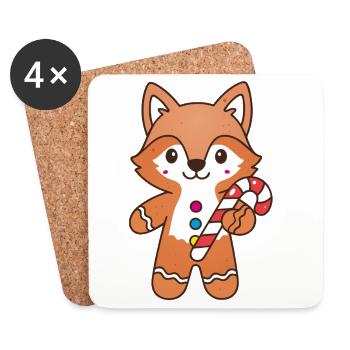 Un mignon renard en pain d’épices avec canne d’orge d’orge - Dessous de verre (lot de 4) - blanc - Devant