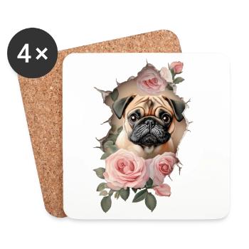 Pug Roses Vintage - Dessous de verre (lot de 4) - blanc - Devant