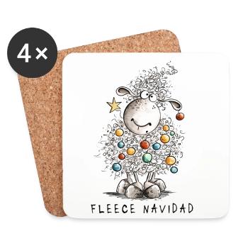 Fleece Navidad Christmas Sheep Cartoon Sheep - Coasters (set of 4) - white - Front