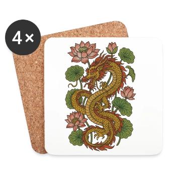 Dragon d’Or parmi les Lotus - Dessous de verre (lot de 4) - blanc - Devant