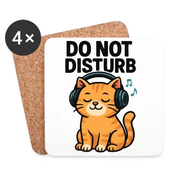 Cat DJ Sleep Mode with Headphones - Coasters (set of 4) - white - Front