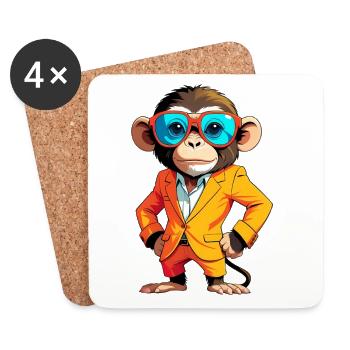 Colorful monkey in suit with sunglasses - Coasters (set of 4) - white - Front