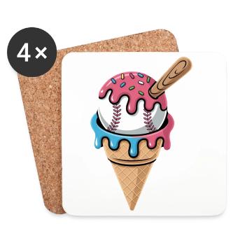 Baseball Eiscreme Waffel Mit Schlaeger Streuseln - Coasters (set of 4) - white - Front