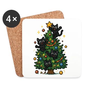 Weihnachtsbaum mit frechen Katzen - Untersetzer (4er-Set) - Weiß - Vorne