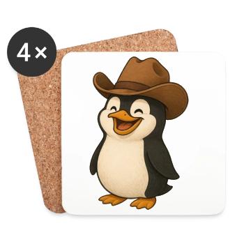 Mignon manchot chapeau de cowboy texan drôle aux États-Unis - Dessous de verre (lot de 4) - blanc - Devant