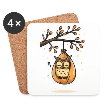 Slumbering owl on the autumn branch - Coasters (set of 4) - white - Front