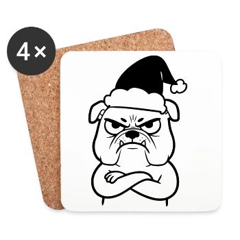 Weihnachts-Bulldogge Cartoon Illustration - Untersetzer (4er-Set) - Weiß - Vorne