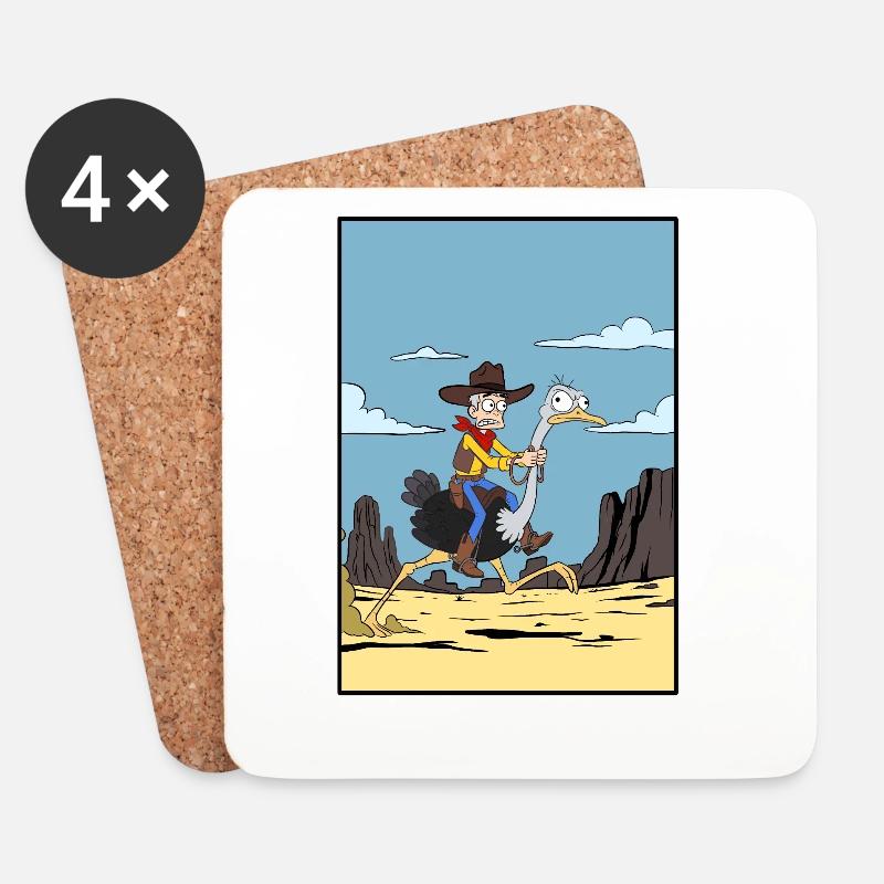 Cowboy reitet Emu in der Wüste - Untersetzer (4er-Set) - Weiß