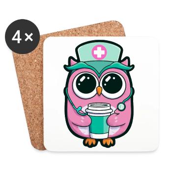 Kawaii Nurse Owl Coffee - Coasters (set of 4) - white - Front