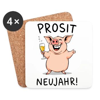 Prosit Neujahr Silvester Schwein lustig Neues Jahr - Untersetzer (4er-Set) - Weiß - Vorne