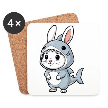 Süßes Hase Kostüm Hai Megalodon Karneval Fasching - Untersetzer (4er-Set) - Weiß - Vorne