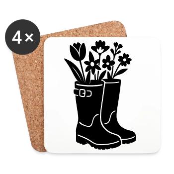 Spring boots with flowers - Coasters (set of 4) - white - Front