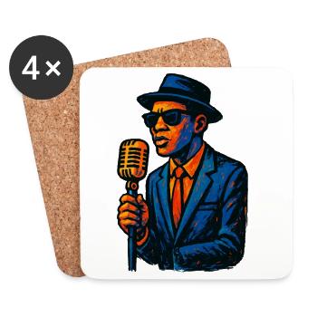 Chanteur de Jazz Vintage avec Microphone - Dessous de verre (lot de 4) - blanc - Devant