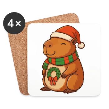 Christmas Hat Christmas Fairy Lights Capybara - Coasters (set of 4) - white - Front