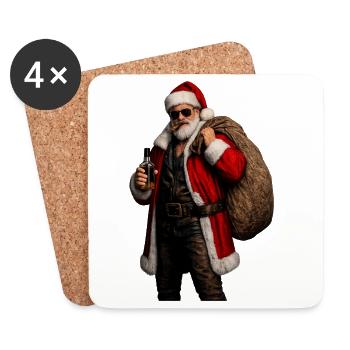 Père Noël Badass – Noël Humour Adulte - Dessous de verre (lot de 4) - blanc - Devant