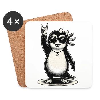 Rocking penguin with sunglasses - Coasters (set of 4) - white - Front
