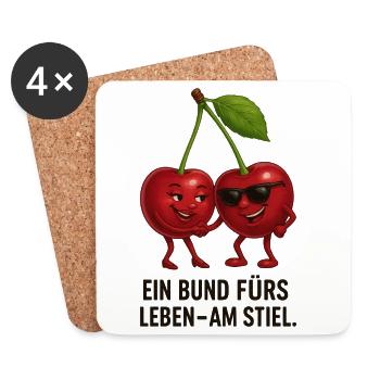 Kirschenbund am Stiel - Untersetzer (4er-Set) - Weiß - Vorne
