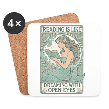 Mermaid Mermaid Reading Dreaming Books Gift - Coasters (set of 4) - white - Front