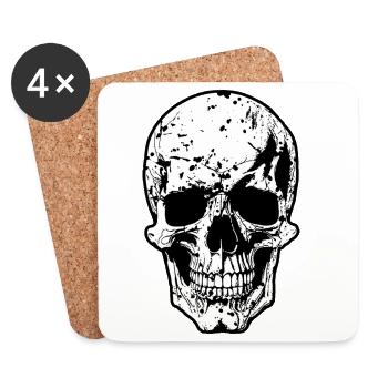 Schädel-Splatter Grunge Druck - Untersetzer (4er-Set) - Weiß - Vorne