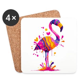 Farbexplosion Flamingo - Untersetzer (4er-Set) - Weiß - Vorne