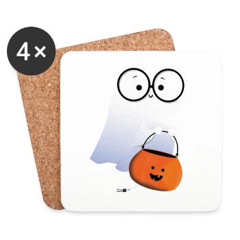 Fantôme avec panier à citrouille - Dessous de verre (lot de 4) - blanc - Devant