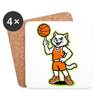 Mascotte chat de basket-ball en orange - Dessous de verre (lot de 4) - blanc - Devant