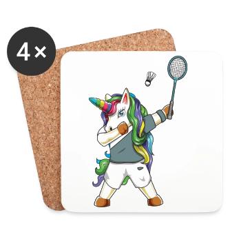Dabbing Unicorn Badminton Rainbow Sports Design - Untersetzer (4er-Set) - Weiß - Vorne