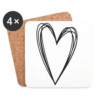 Cœur dessiné à la main - Dessous de verre (lot de 4) - blanc - Devant