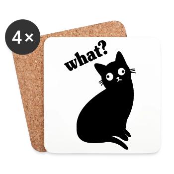 Funny Black Cat What - Coasters (set of 4) - white - Front
