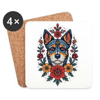 Blumen Hund Terrier Portrait - Untersetzer (4er-Set) - Weiß - Vorne