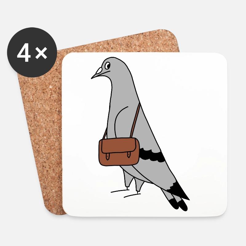 Pigeon with Bag – Urban Minimal Illustration - Untersetzer (4er-Set) - Weiß