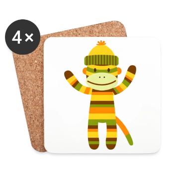 Funny Sock Monkey Colorful Striped Monkey Kids - Coasters (set of 4) - white - Front