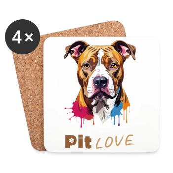 Pit LOVE: Colorful Pitbull Illustration/Portrait - Coasters (set of 4) - white - Front