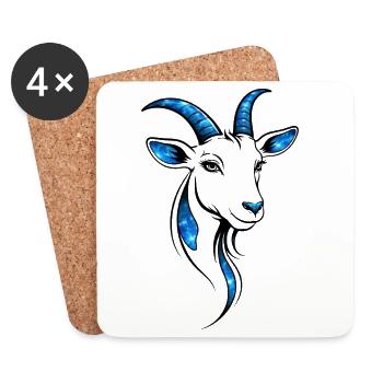 Bleu linéaire de chèvre – motif animal moderne - Dessous de verre (lot de 4) - blanc - Devant