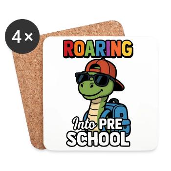 Brüllen in den Vorschul-Dinosaurier zurück zur Schule - Untersetzer (4er-Set) - Weiß - Vorne
