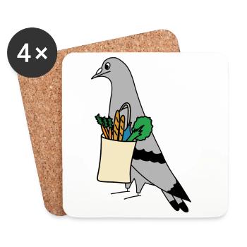 Pigeon Grocery Bag – Urban Minimal Illustration - Untersetzer (4er-Set) - Weiß - Vorne