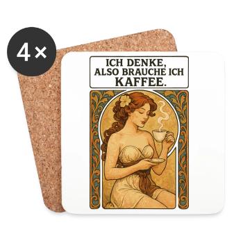 Pin-Up Frau mit Kaffee im Art-Nouveau-Stil - Untersetzer (4er-Set) - Weiß - Vorne