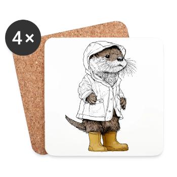 Cute Otter in Raincoat & Boots - Coasters (set of 4) - white - Front