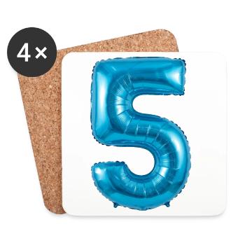 5th Birthday, Fifth Birthday Balloon Blue - Coasters (set of 4) - white - Front