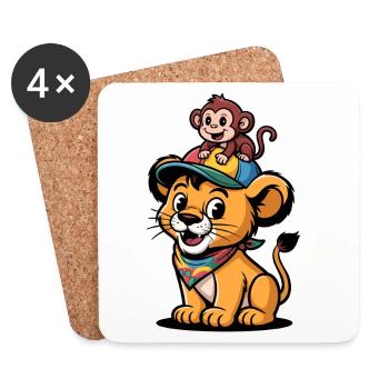 Lion et Singe mignons – Meilleurs amis - Dessous de verre (lot de 4) - blanc - Devant