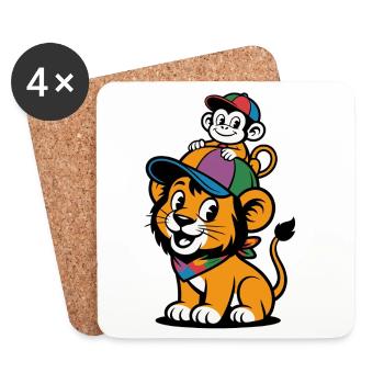 Lion et Singe mignons – Meilleurs amis - Dessous de verre (lot de 4) - blanc - Devant