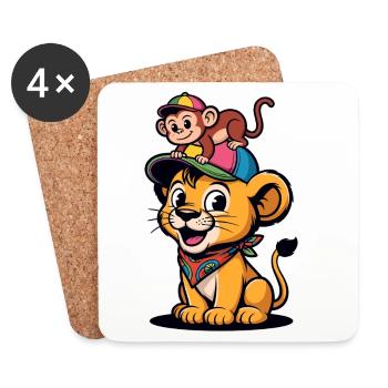 Lion et Singe mignons – Meilleurs amis - Dessous de verre (lot de 4) - blanc - Devant