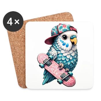 Cool Skateboard Bird with Cap – Streetstyle Desi - Coasters (set of 4) - white - Front