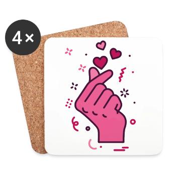 Kpop Musique coréenne Doigts mignons Cœur Amour Corée - Dessous de verre (lot de 4) - blanc - Devant